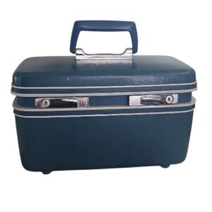 Vintage Samsonite Sentry Hard Case Train Case Blue Makeup Travel Storage